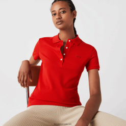 Lacoste Polo slim fit din bumbac elastic piqué 0H6PD42471 femei roșu 240