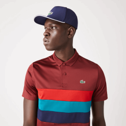 Lacoste polo sport de golf cu dungi tricolore 0H6PD4825 bărbați bordeaux roșu verde albastru yjy