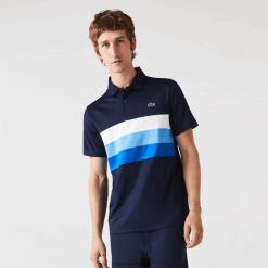 Lacoste polo sport de golf cu dungi tricolore 0H6PD4826 bărbați bleumarin alb albastru zf2