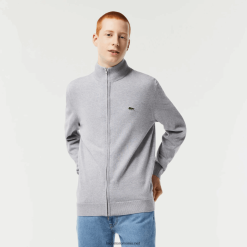 Lacoste Pulover cu fermoar din bumbac organic cu guler ridicat 0H6PD4459 bărbați grey chine cca