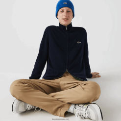 Lacoste Pulover cu fermoar din bumbac organic cu guler ridicat 0H6PD4461 bărbați bleumarin 166