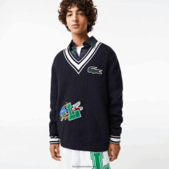 Lacoste pulover cu insignă comică 0H6PD41378 bărbați negru/alb hhw