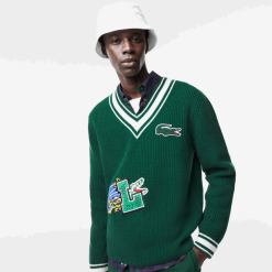 Lacoste pulover cu insignă comică 0H6PD41379 bărbați verde alb yrr