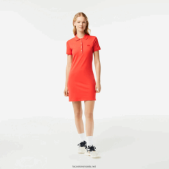 Lacoste rochie polo din bumbac elastic piqué 0H6PD42377 femei portocaliu 02k