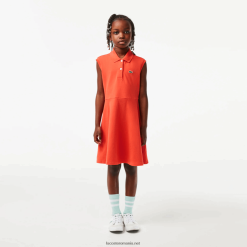 Lacoste rochie polo în formă de piqué stretch și evazată 0H6PD43078 fetelor portocaliu 02k