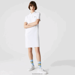 Lacoste rochie polo piqué cu maneca trompeta 0H6PD42511 femei alb 001