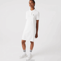 Lacoste rochie polo piqué cu maneca trompeta 0H6PD42512 femei alb 70v