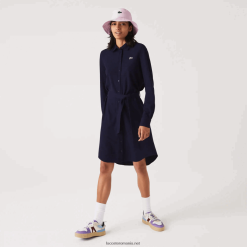 Lacoste rochie polo reglabilă din piqué de bumbac 0H6PD42491 femei bleumarin 166