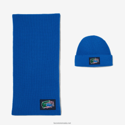 Lacoste Set cadou de beanie și eșarfă din lână striată 0H6PD41689 femei albastru k1q