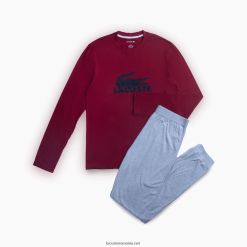 Lacoste set de pijamale lungi cu logo din catifea 0H6PD41458 bărbați bordeaux gri închis chine 90h