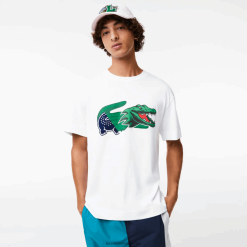 Lacoste tricou cu crocodil supradimensionat cu potrivire relaxată 0H6PD4608 bărbați alb 001