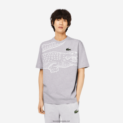 Lacoste tricou cu imprimeu crocodil cu decolteu rotund 0H6PD4253 bărbați grey chine cca