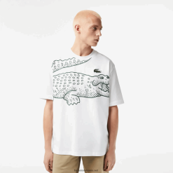 Lacoste tricou cu imprimeu crocodil cu decolteu rotund 0H6PD4254 bărbați alb 001