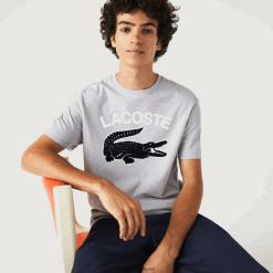 Lacoste tricou cu imprimeu crocodil xl cu fit regular 0H6PD4572 bărbați grey chine cca