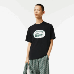 Lacoste tricou cu imprimeu cu monogramă de marcă cu potrivire normală 0H6PD4578 bărbați negru 031