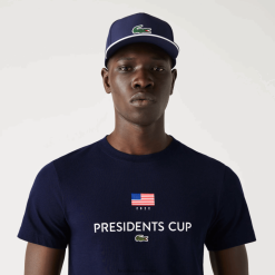 Lacoste tricou cu steag american sport cupa președinților 0H6PD4862 bărbați bleumarin 166