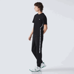 Lacoste tricou din bumbac cu benzi cu marcă 0H6PD4910 bărbați negru 031