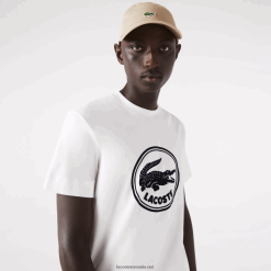 Lacoste tricou din bumbac cu logo-ul imprimat 3d cu decolteu 0H6PD4906 bărbați alb 70v