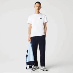 Lacoste tricou din bumbac organic crocodili colorati cu decolteu 0H6PD4919 bărbați alb 001