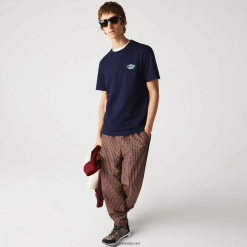 Lacoste tricou din bumbac organic crocodili colorati cu decolteu 0H6PD4920 bărbați bleumarin 166