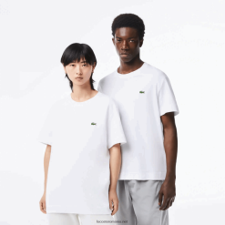 Lacoste tricou din bumbac organic cu decolteu 0H6PD495 bărbați alb 001