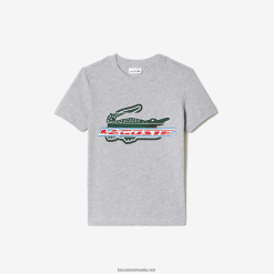 Lacoste tricou din jerseu de bumbac cu imprimeu contrast 0H6PD43041 copii grey chine cca