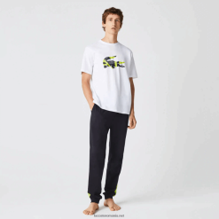 Lacoste tricou din jerseu de bumbac cu imprimeu grafic 0H6PD41628 bărbați alb 001