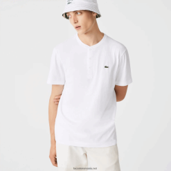 Lacoste tricou din jerseu de bumbac pima cu decolteu henley 0H6PD4589 bărbați alb 001