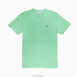Lacoste tricou din jerseu de bumbac pima cu decolteu henley 0H6PD4590 bărbați verde deschis 0vz