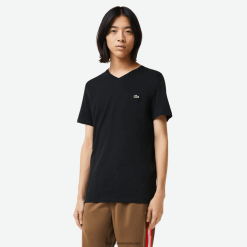 Lacoste tricou din jerseu de bumbac pima cu decolteu în V 0H6PD441 bărbați negru 031