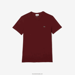 Lacoste tricou din jerseu de bumbac pima cu decolteu în V 0H6PD4612 bărbați bordeaux zs1