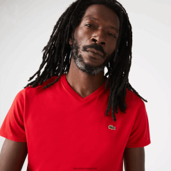 Lacoste tricou din jerseu de bumbac pima cu decolteu în V 0H6PD4617 bărbați roșu 240