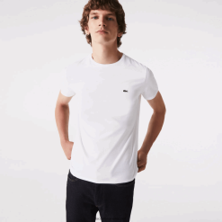 Lacoste tricou din jerseu de bumbac pima decolteu 0H6PD436 bărbați alb 001