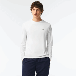 Lacoste tricou din jerseu de bumbac pima decolteu 0H6PD4689 bărbați alb 001