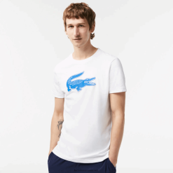 Lacoste tricou din jerseu respirabil cu crocodil cu imprimeu 3d sport 0H6PD4122 bărbați alb albastru orice