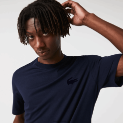 Lacoste tricou lounge din bumbac, din velur, cu decolteu rotund, crocodil 0H6PD41344 bărbați bleumarin 166