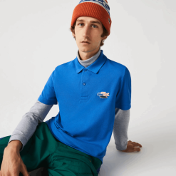 Lacoste Tricou polo din bumbac organic crocodiles cu fit regulat 0H6PD4844 bărbați albastru qpt