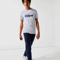 Lacoste tricou respirabil cu imprimeu tenis sport cu decolteu 0H6PD4793 bărbați gri chine albastru roșu 7ku