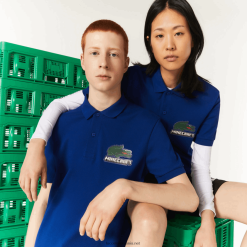polo din bumbac organic lacoste x minecraft cu potrivire clasica 0H6PD4942 femei bdm albastru