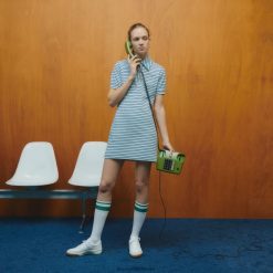 rochie jacquard cu dungi lacoste x goop 0H6PD42672 femei bleumarin alb cjr